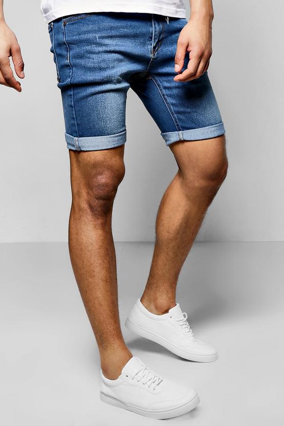 Skinny Fit Washed Denim Shorts